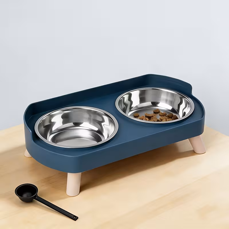 Comedero Doble Regulable con Plato Inoxidable
