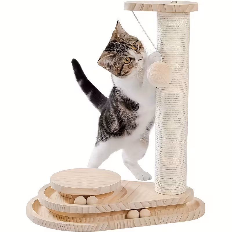 Rascador Poste Sisal Natural con Bola de Yute Interactiva
